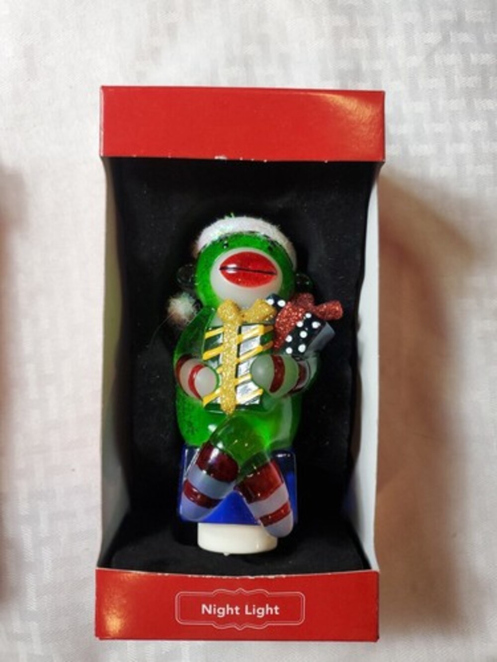 NEW Sock Monkey Night Light Christmas Santa Hat Green Kohl's